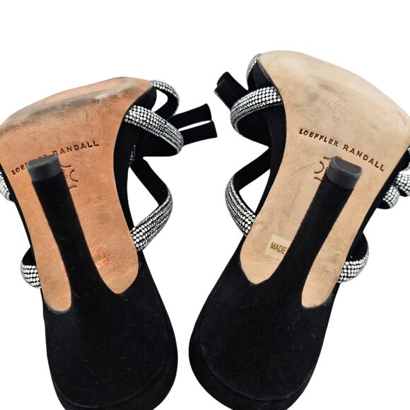Loeffler Randall Margi Bow Crystal Embellished Heel Sandal Size 6 Black - Picture 8 of 9